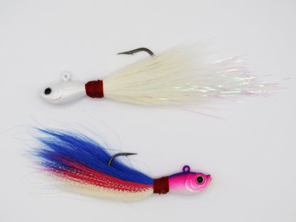 TAQL Bucktail Jig with premium bucktail hair for inshore and offshore saltwater fishing.