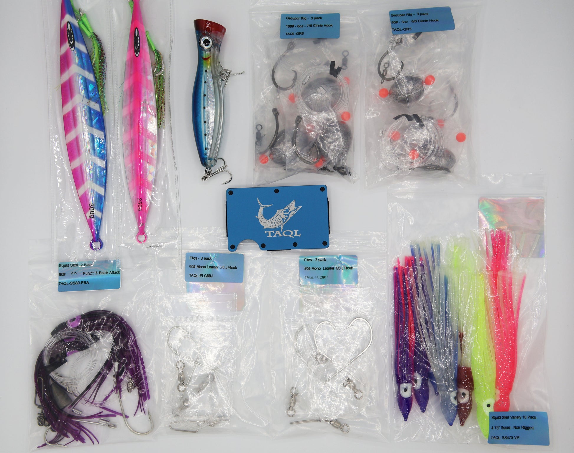 TAQL Offshore Fishing Bundle components arranged for offshore saltwater fishing.