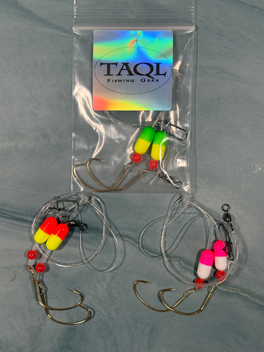 Pompano Rigs Double 2/0 Wide Gap Hooks with Floats
